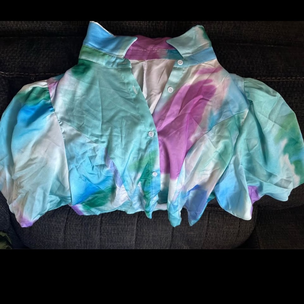 Colorful Tie-Dye Button-Up Blouse